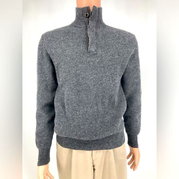 J Crew 100% Lambs Wool Ribbed Dark Grey Men’s Sweater Size S - Picture 1 of 9